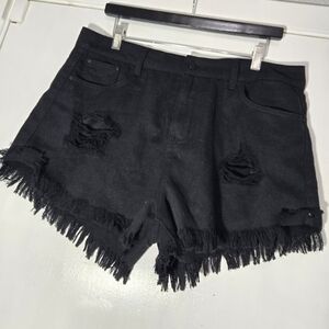 Shein Black Jean Shorts Raw Hem High Waisted Sz XL